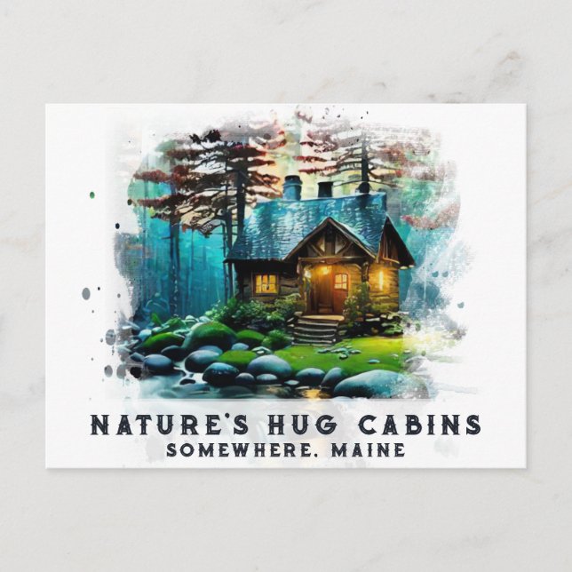 *~* Woods Cabin Lights AP49 Snowy Painting Postcard (Front)