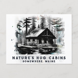 *~* Woods Cabin Sketched Art  AP49  Black White Postcard