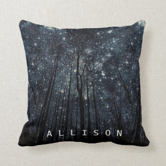 Woods Dark Night Glittering Stars Blue Sky Custom Cushion