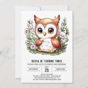 Woods Editable Digital Owl Birthday Invitation