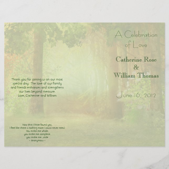 Woods Forest Outdoor Elegant Wedding Program (Front)