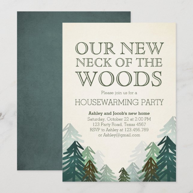 Woods Housewarming Party Invitation Winter Forest (Front/Back)