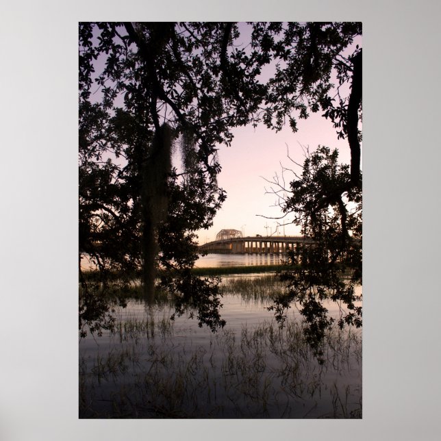 Woods Memorial Bridge at Sunset in Beaufort Poster (Front)