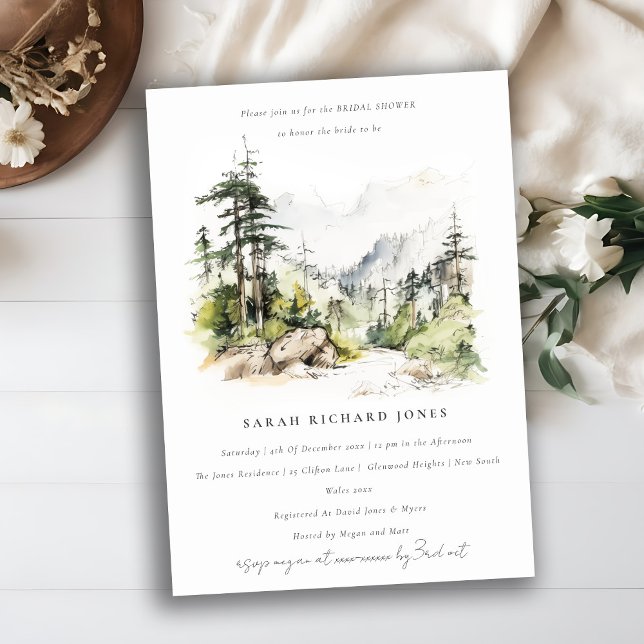 Woods Mountain Landscape Sketch Bridal Shower Invitation (Creator Uploaded)