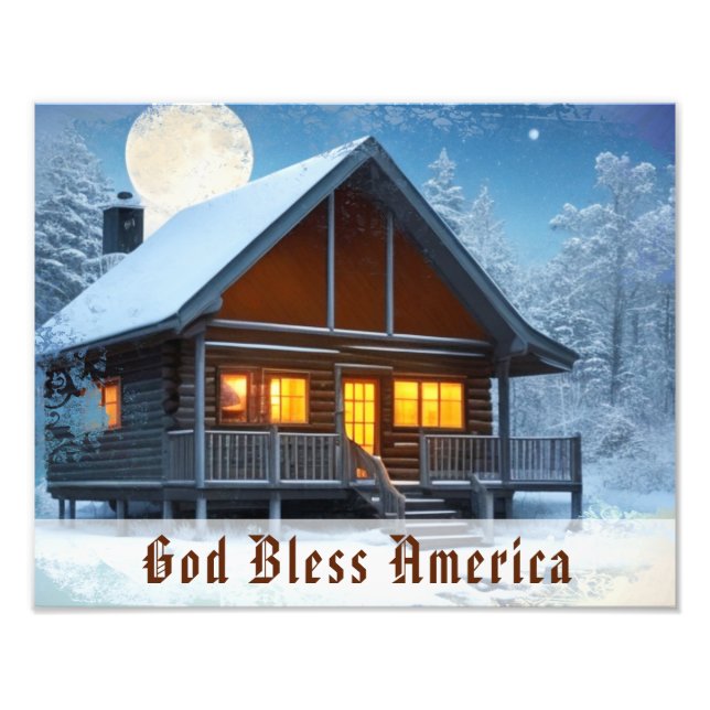 *~* Woods Patriotic Cabin Night Moon AP49 Photo Print (Front)