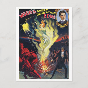 Wood's ~ Sensation Edna Vintage Magic Act Postcard