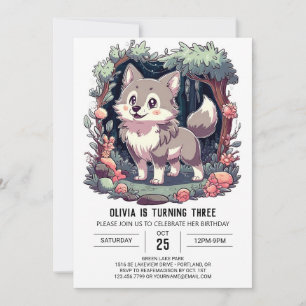 Woods Simple Digital Wolf Birthday Invitation