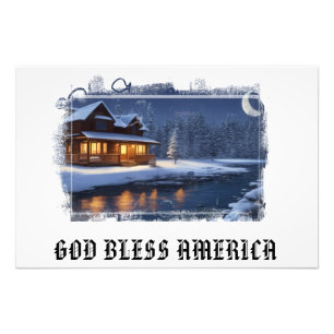 *~* Woods Stream Cabin Fish AP49 Patriotic Photo Print
