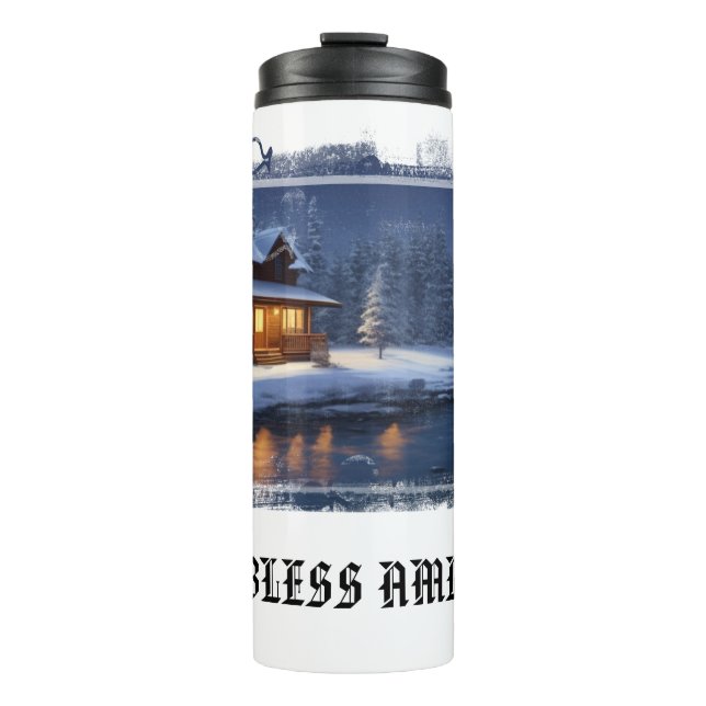 *~* Woods Stream Cabin Fish Moon Patriotic Thermal Tumbler (Front)