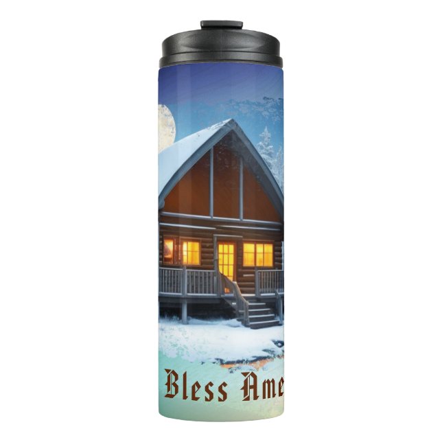 *~* Woods Stream Cabin Night Moon Patriotic Thermal Tumbler (Front)