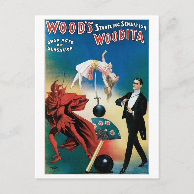 Wood's ~ Woodita Magician Vintage Magic Act Postcard (Front)