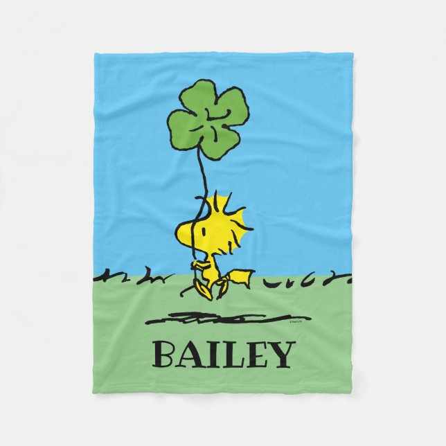 Woodstock Carrying Shamrock Fleece Blanket (Front)