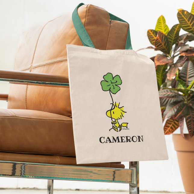 Woodstock Carrying Shamrock Tote Bag (Tote on chair)