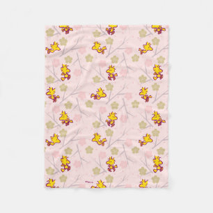 Woodstock Pink Cherry Blossom Pattern Fleece Blanket