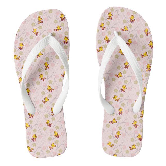 Woodstock Pink Cherry Blossom Pattern Flip Flops (Footbed)