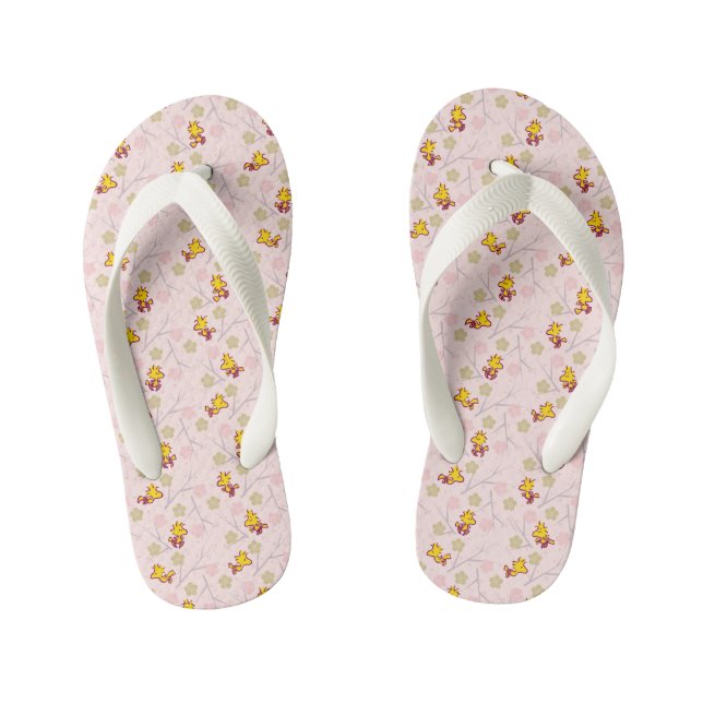 Woodstock Pink Cherry Blossom Pattern Kid's Flip Flops (Footbed)