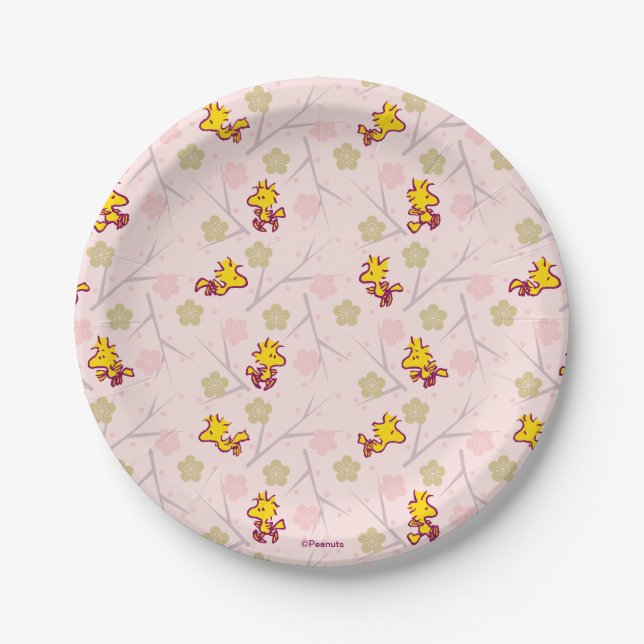 Woodstock Pink Cherry Blossom Pattern Paper Plate (Front)