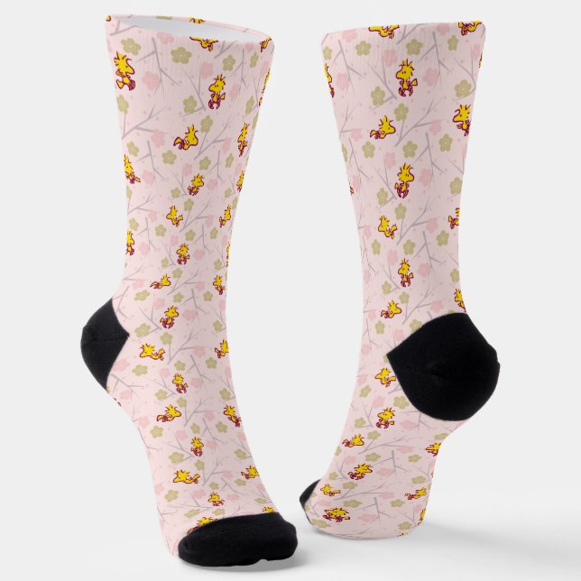 Woodstock Pink Cherry Blossom Pattern Socks (Angled)