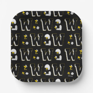 Woodstock Varsity Sports Letter Pattern Paper Plate