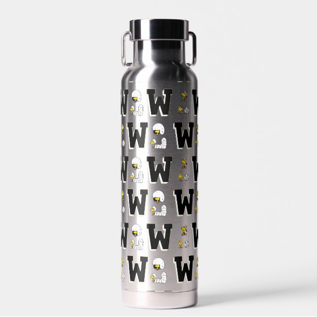 Woodstock Varsity Sports Letter Pattern Water Bottle (Front)