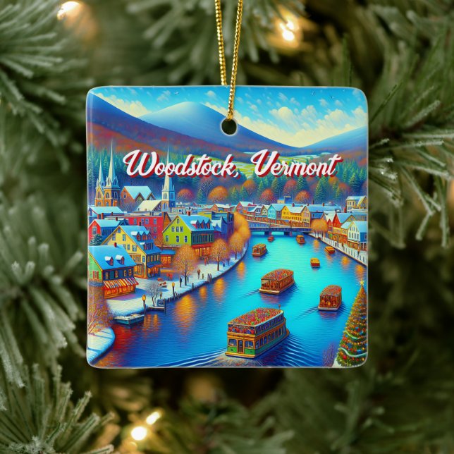 Woodstock, Vermont at Christmas time Ceramic Ornament (Tree)