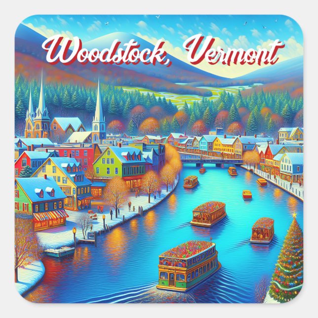 Woodstock, Vermont at Christmas time Square Sticker (Front)
