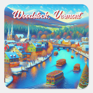 Woodstock, Vermont at Christmas time Square Sticker