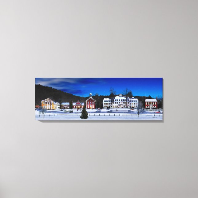 Woodstock, Vermont on a winter night. Canvas Print (Front)