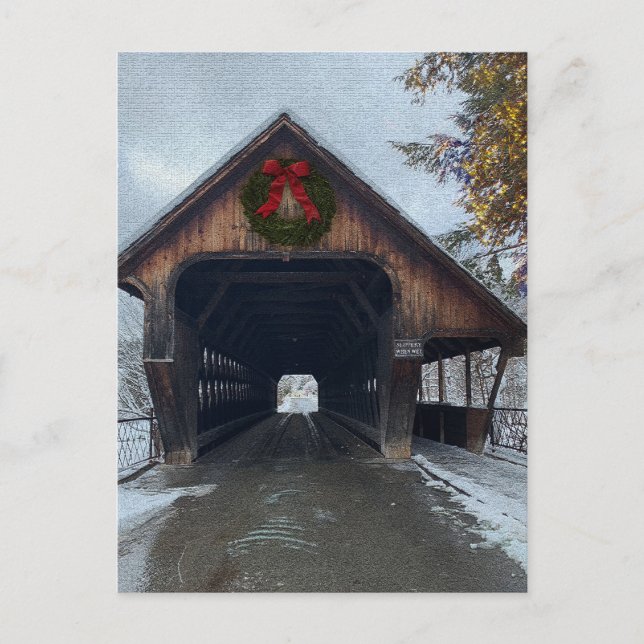 Woodstock Vermont Snowy Holiday Postcard (Front)