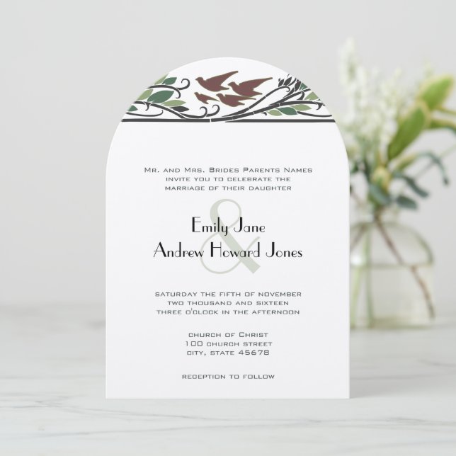 Woodsy Art Nouveau Vintage Bird Wedding Invites (Standing Front)