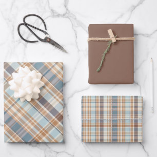 Woodsy Brown, Grays, Tan & Cream Plaid Wrapping Paper Sheet