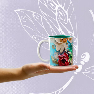 Woodsy Butterfly on Florals Two-Tone Coffee Mug