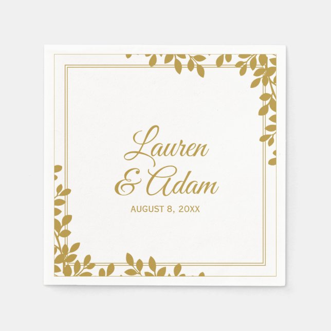 Woodsy Cocktail Napkins | Leaf Frame (Gold) LT (Front)