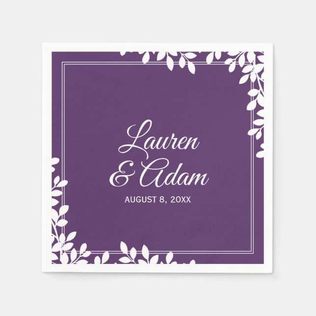 Woodsy Cocktail Napkins | Leaf Frame (Plum) DK (Front)