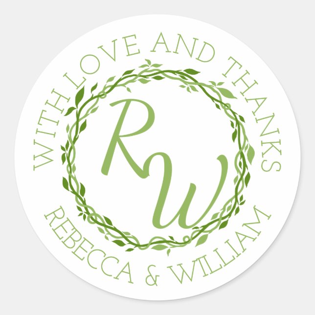 Woodsy Elegance | Wedding Vine Thank You Favour Classic Round Sticker (Front)