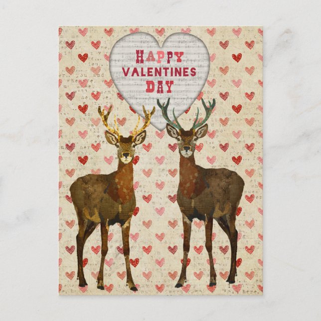 Woodsy Elk Valentines Day Postcard (Front)