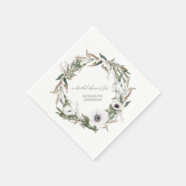 Woodsy Foliage Floral BOHO Wreath Anemone Rustic Napkin (Corner)