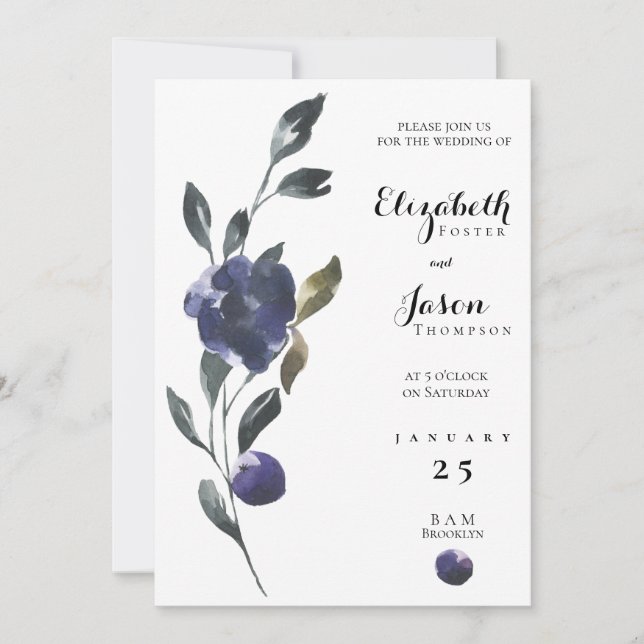 Woodsy Iris Blue Purple Floral Invitation (Front)