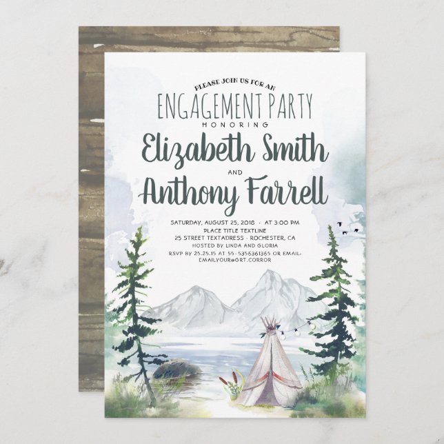 Woodsy Mountains Adventure Boho Engagement Party Invitation (Front/Back)