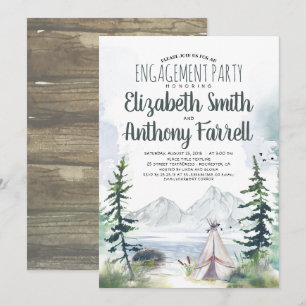 Woodsy Mountains Adventure Boho Engagement Party Invitation