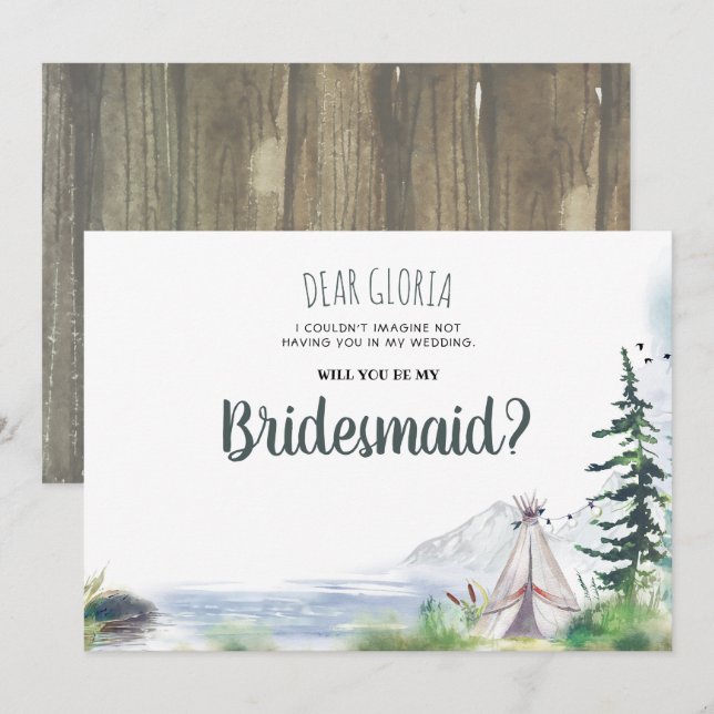 Woodsy Mountains Adventure Bridesmaid Proposal Invitation (Front/Back)