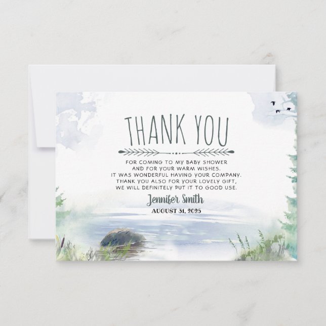 Woodsy Mountains Lake Adventure Small Thank You Card (Front)