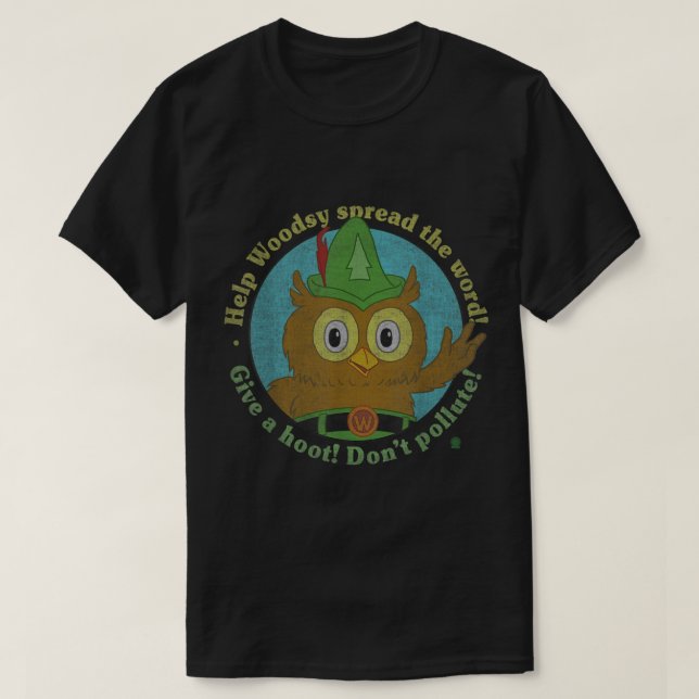 Woodsy Owl Give a Hoot Distressed and Faded  T-Shirt (Design Front)