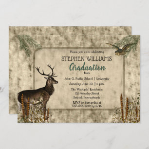 Woodsy Rustic Deer Owl Graduation Party Invitation