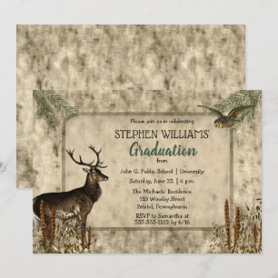 Woodsy Rustic Deer   Owl Graduation Party Invitation