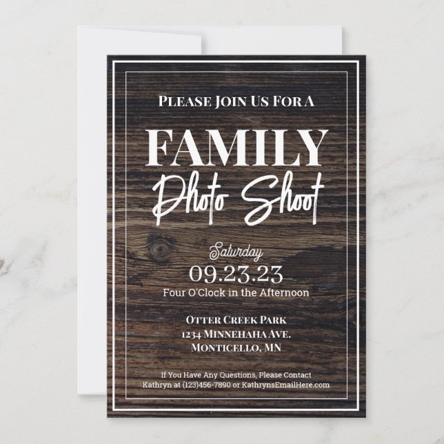 Woodsy & Rustic Family Photo Shoot Invitation (Front)