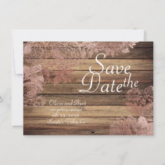 Woodsy Rustic Rose Lace Wedding Save The Date