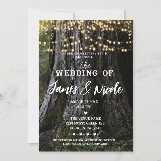 Woodsy Tree Sparkle Lights Forest Rustic Wedding Invitation (Front)
