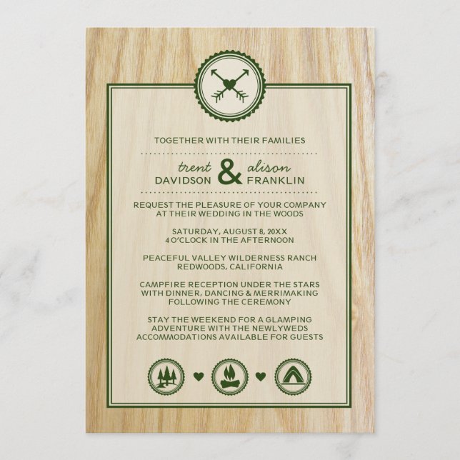 Woodsy Wedding & Glamping Invitation (Front)