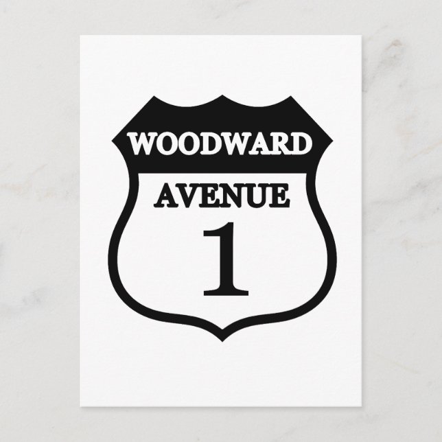 Woodward Avenue Route 1 Sign Woodward Gifts Postcard (Front)